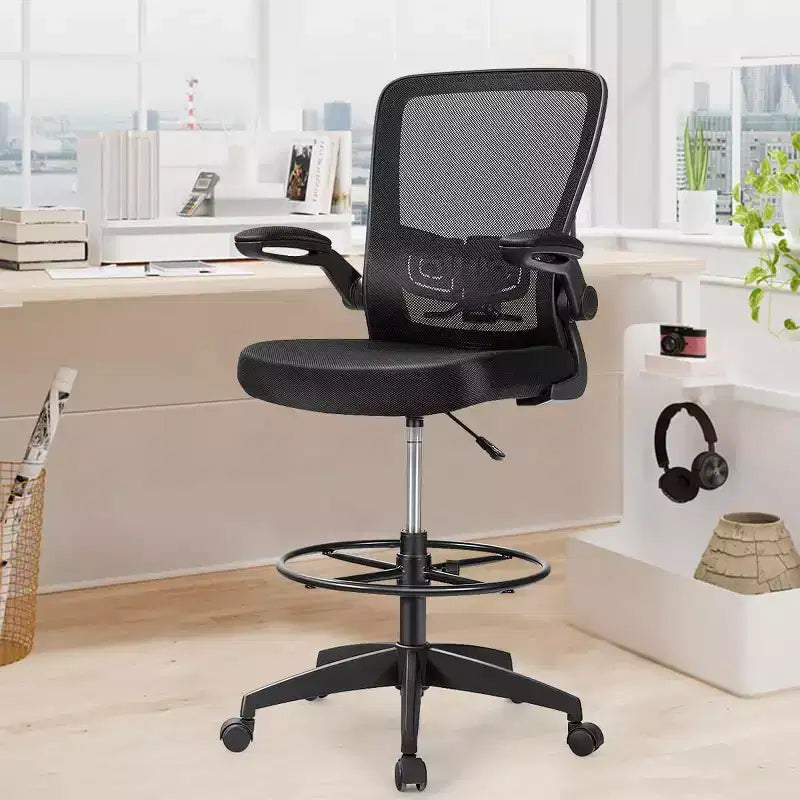 Costway Chaise de bureau réglable pivotante avec accoudoirs relevables et support lombaire réglable Noir et blanc/Noir