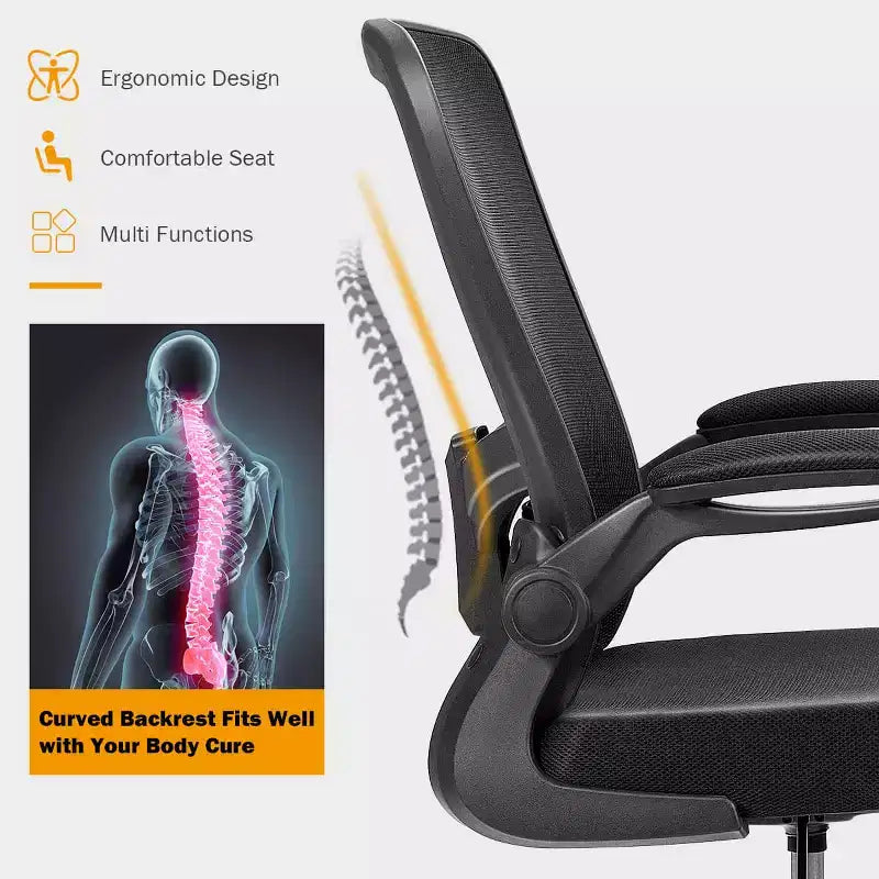 Costway Chaise de bureau réglable pivotante avec accoudoirs relevables et support lombaire réglable Noir et blanc/Noir