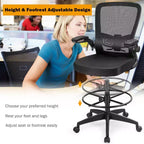Costway Chaise de bureau réglable pivotante avec accoudoirs relevables et support lombaire réglable Noir et blanc/Noir