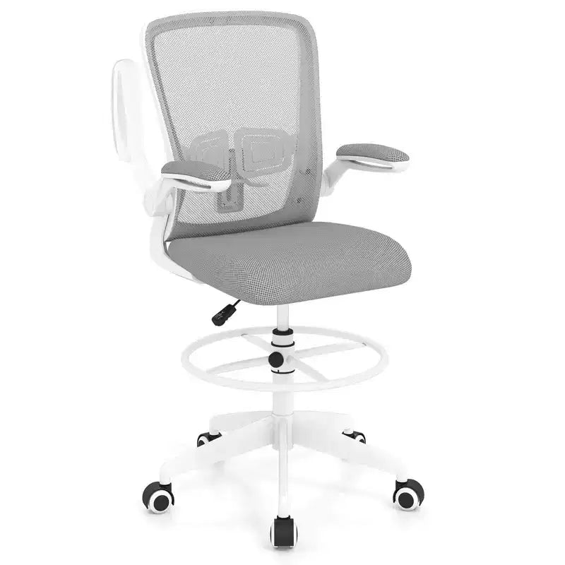Costway Chaise de bureau réglable pivotante avec accoudoirs relevables et support lombaire réglable Noir et blanc/Noir