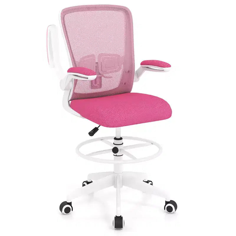 Costway Chaise de bureau réglable pivotante avec accoudoirs relevables et support lombaire réglable Noir et blanc/Noir