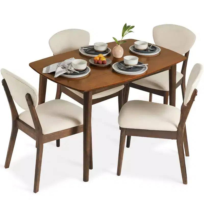 Ensemble de salle à manger moderne compact 5 pièces en bois de style milieu du siècle Best Choice Products avec 4 chaises, siège et dossier rembourrés