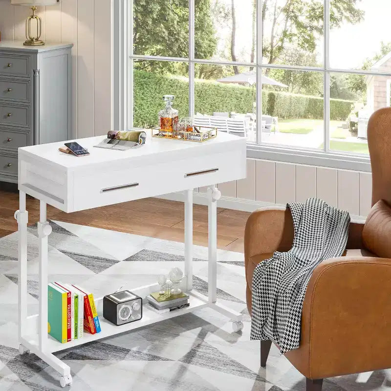 Bureau portable Lantine avec tiroirs, bureau mobile pour ordinateur portable avec roulettes, petit bureau debout pour bureau à domicile