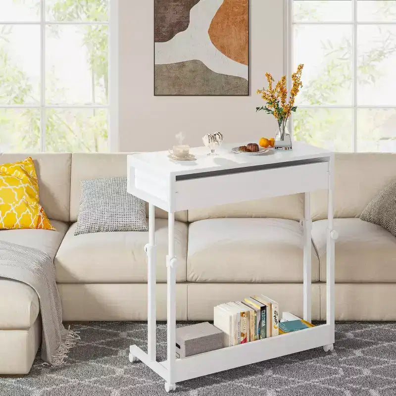 Bureau portable Lantine avec tiroirs, bureau mobile pour ordinateur portable avec roulettes, petit bureau debout pour bureau à domicile