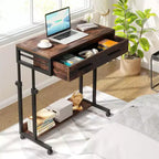 Bureau portable Lantine avec tiroirs, bureau mobile pour ordinateur portable avec roulettes, petit bureau debout pour bureau à domicile