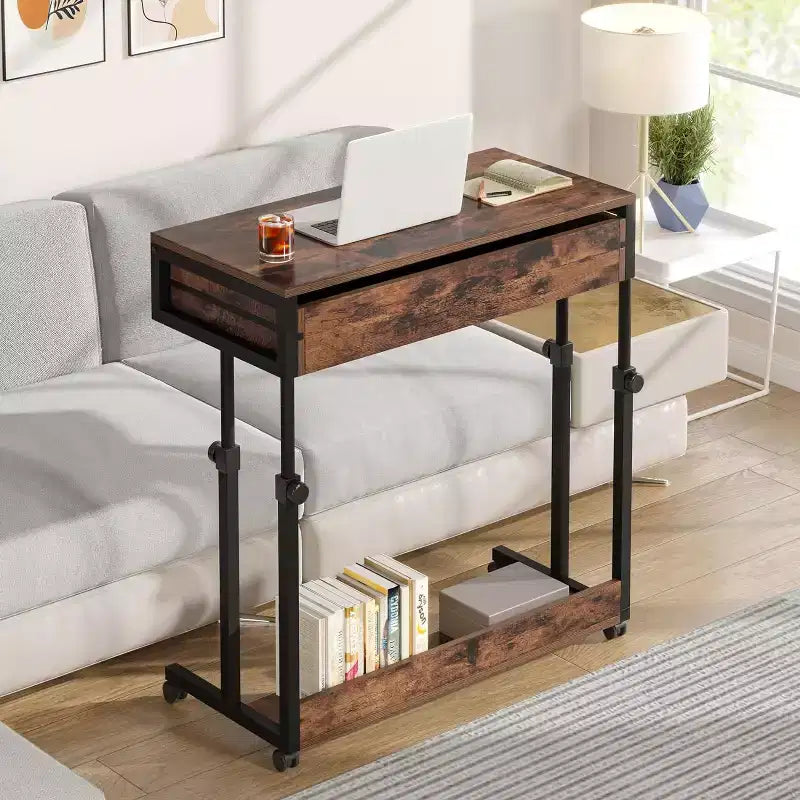 Bureau portable Lantine avec tiroirs, bureau mobile pour ordinateur portable avec roulettes, petit bureau debout pour bureau à domicile