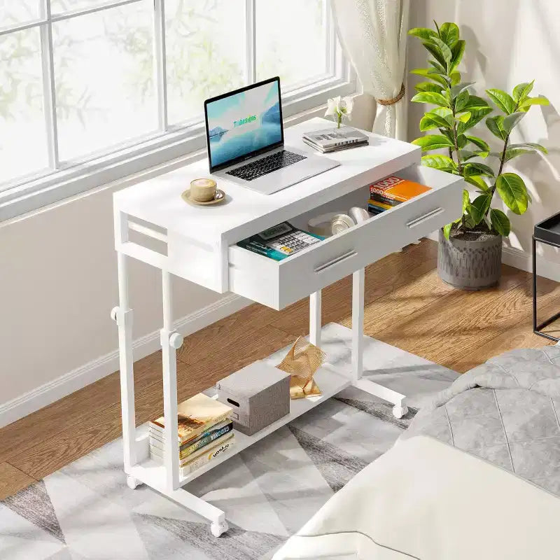 Bureau portable Lantine avec tiroirs, bureau mobile pour ordinateur portable avec roulettes, petit bureau debout pour bureau à domicile