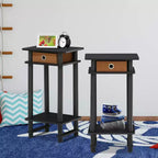 Furinno 2PCS 3-Tier Industrial Tall Nightstand End Table Sofa Side Telephone Table w/removable drawer&Open Storage Shelf,Espresso/Brown