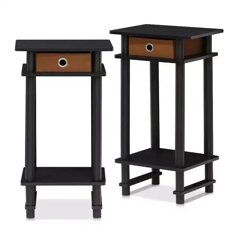 Furinno Lot de 2 tables de chevet industrielles hautes à 3 niveaux avec tiroir amovible et étagère de rangement ouverte, expresso/marron