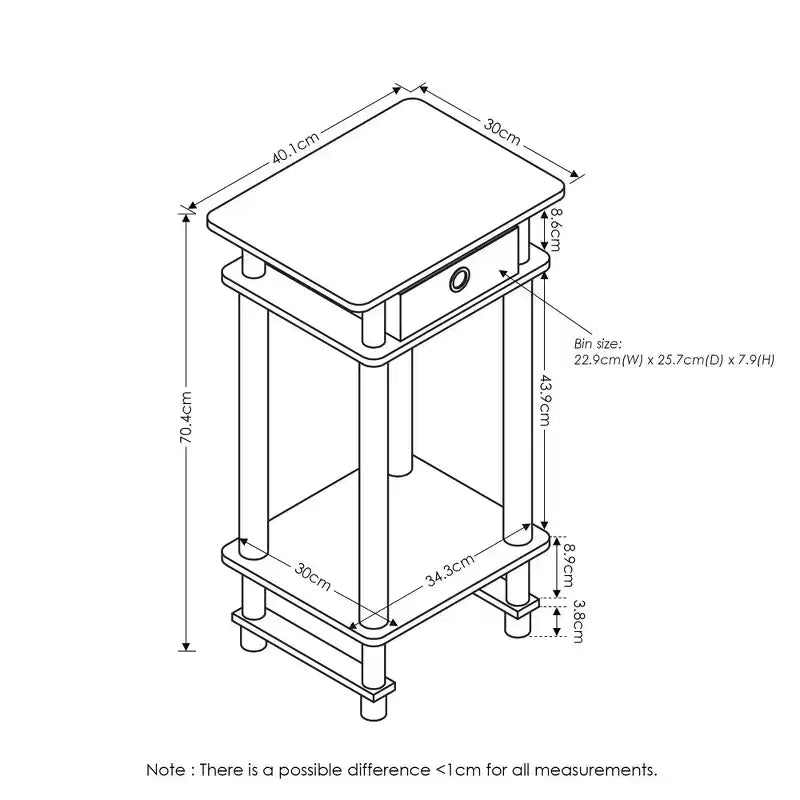 Furinno Lot de 2 tables de chevet industrielles hautes à 3 niveaux avec tiroir amovible et étagère de rangement ouverte, expresso/marron