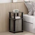 Furinno 2PCS Mid-Century 3-Tier Sofa Side Telephone Table Nightstand Accent End Table w/Storage Cabinet&Open Display Bookshelf,French Oak/Black