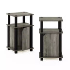 Furinno Lot de 2 tables d'appoint de canapé de style Mid-Century à 3 niveaux avec armoire de rangement et étagère ouverte, chêne français/noir