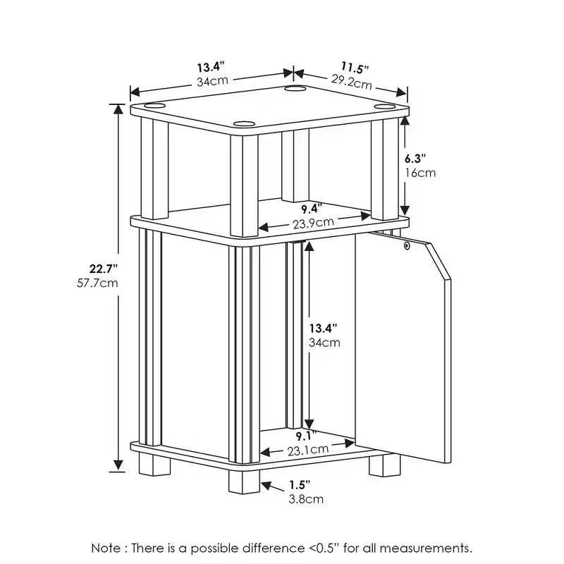 Furinno Lot de 2 tables d'appoint de canapé de style Mid-Century à 3 niveaux avec armoire de rangement et étagère ouverte, chêne français/noir