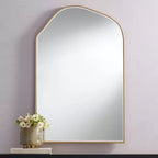 Miroir mural de courtoisie Noble Park Arch Top avec cadre en bois doré à bords biseautés de 66 cm de large pour salle de bain, chambre, salon, bureau à domicile