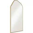 Miroir mural de courtoisie Noble Park Arch Top avec cadre en bois doré à bords biseautés de 66 cm de large pour salle de bain, chambre, salon, bureau à domicile