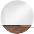Possini Euro Design Loft Round Vanity Wall Mirror with Gold Shelf Modern Beveled Glass Brown Wood Frame 31 1/2 Wide for Bathroom