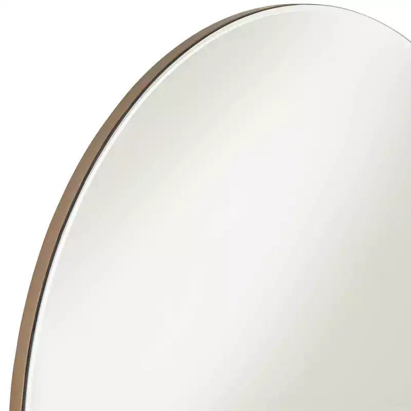 Miroir mural de courtoisie rond Possini Euro Design Loft avec étagère dorée, verre biseauté moderne, cadre en bois brun, 80 cm de large pour salle de bain