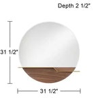 Miroir mural de courtoisie rond Possini Euro Design Loft avec étagère dorée, verre biseauté moderne, cadre en bois brun, 80 cm de large pour salle de bain