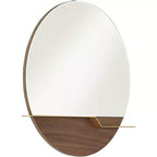 Miroir mural de courtoisie rond Possini Euro Design Loft avec étagère dorée, verre biseauté moderne, cadre en bois brun, 80 cm de large pour salle de bain