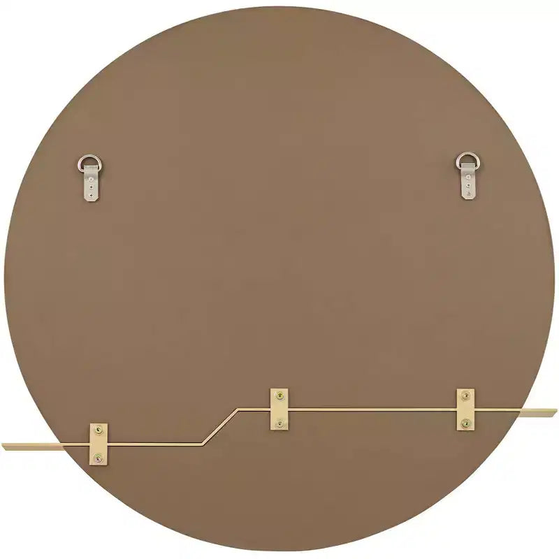 Miroir mural de courtoisie rond Possini Euro Design Loft avec étagère dorée, verre biseauté moderne, cadre en bois brun, 80 cm de large pour salle de bain