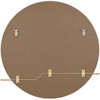 Miroir mural de courtoisie rond Possini Euro Design Loft avec étagère dorée, verre biseauté moderne, cadre en bois brun, 80 cm de large pour salle de bain