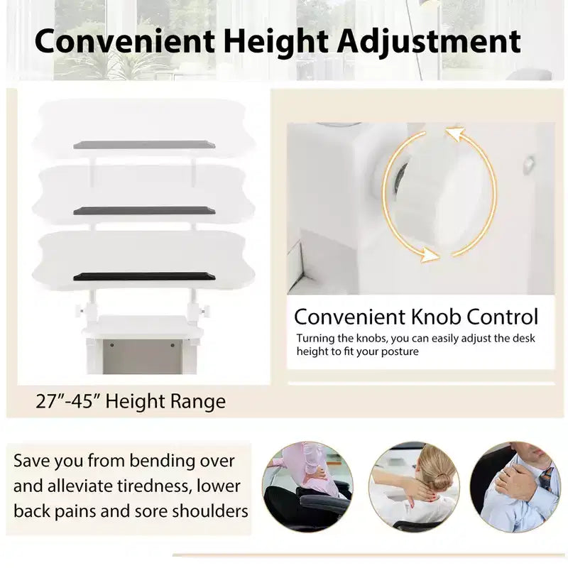 Costway Lot de 2 pupitres mobiles pour ordinateur portable avec rangement, hauteur réglable, blanc/noir