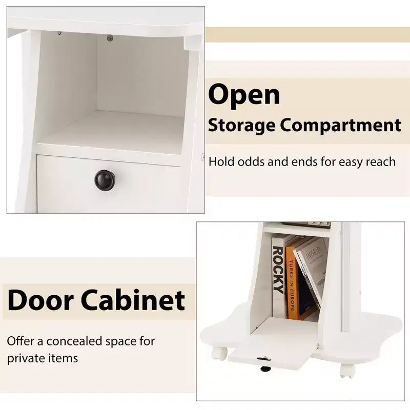 Costway Lot de 2 pupitres mobiles pour ordinateur portable avec rangement, hauteur réglable, blanc/noir