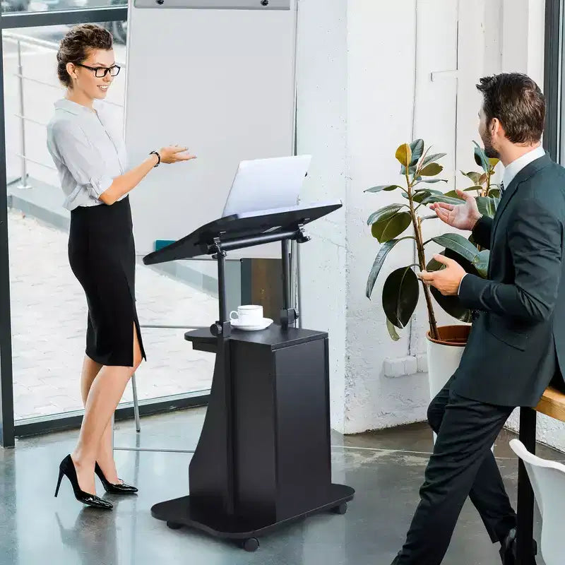 Costway Lot de 2 pupitres mobiles pour ordinateur portable avec rangement, hauteur réglable, blanc/noir