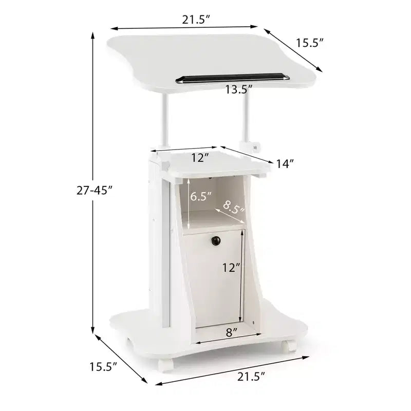Costway Lot de 2 pupitres mobiles pour ordinateur portable avec rangement, hauteur réglable, blanc/noir