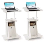 Costway Lot de 2 pupitres mobiles pour ordinateur portable avec rangement, hauteur réglable, blanc/noir