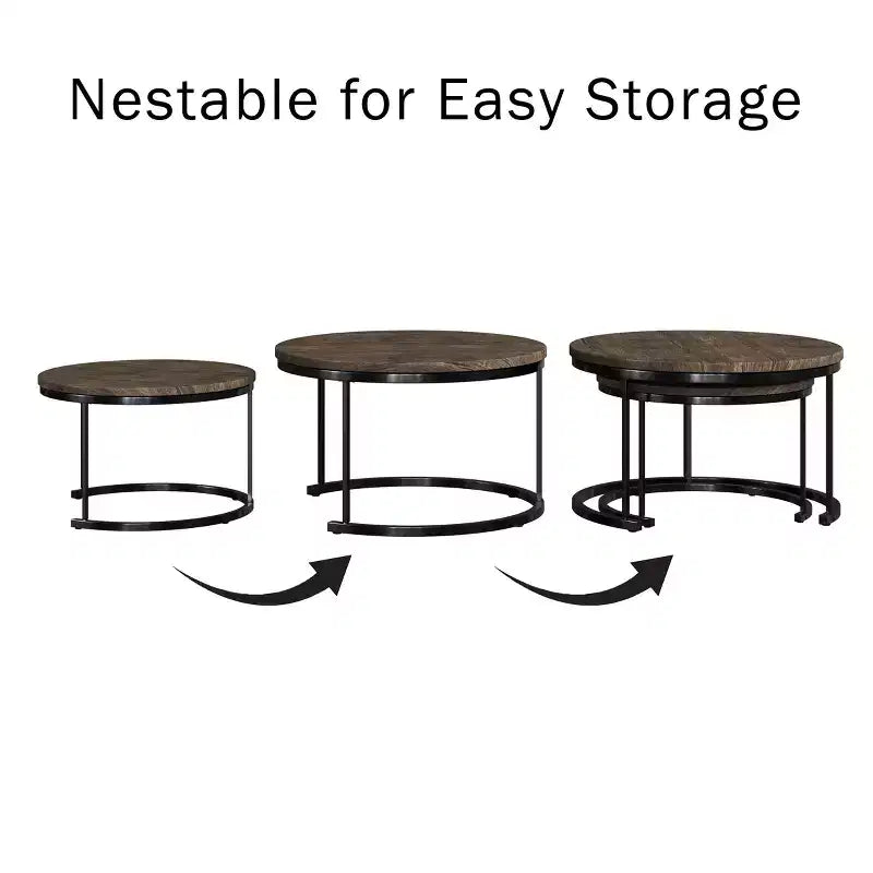 Lavish Home – Lot de 2 tables basses gigognes rondes – Tables de salon au style industriel moderne