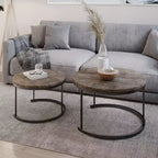 Lavish Home – Lot de 2 tables basses gigognes rondes – Tables de salon au style industriel moderne