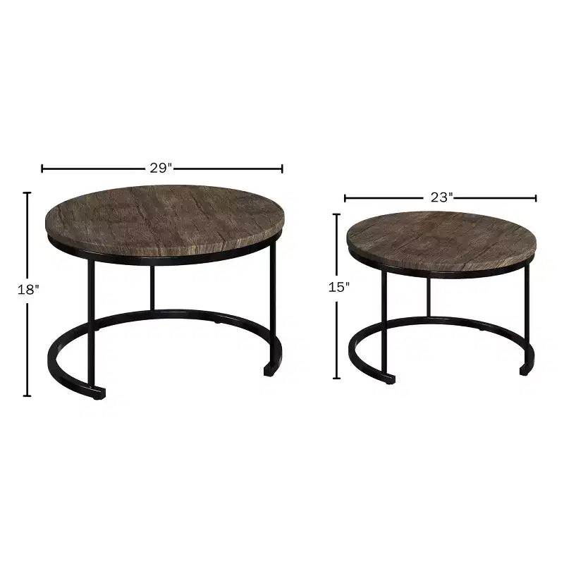 Lavish Home – Lot de 2 tables basses gigognes rondes – Tables de salon au style industriel moderne