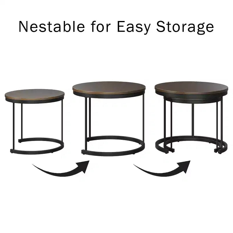 Lavish Home – Lot de 2 tables basses gigognes rondes – Tables de salon au style industriel moderne