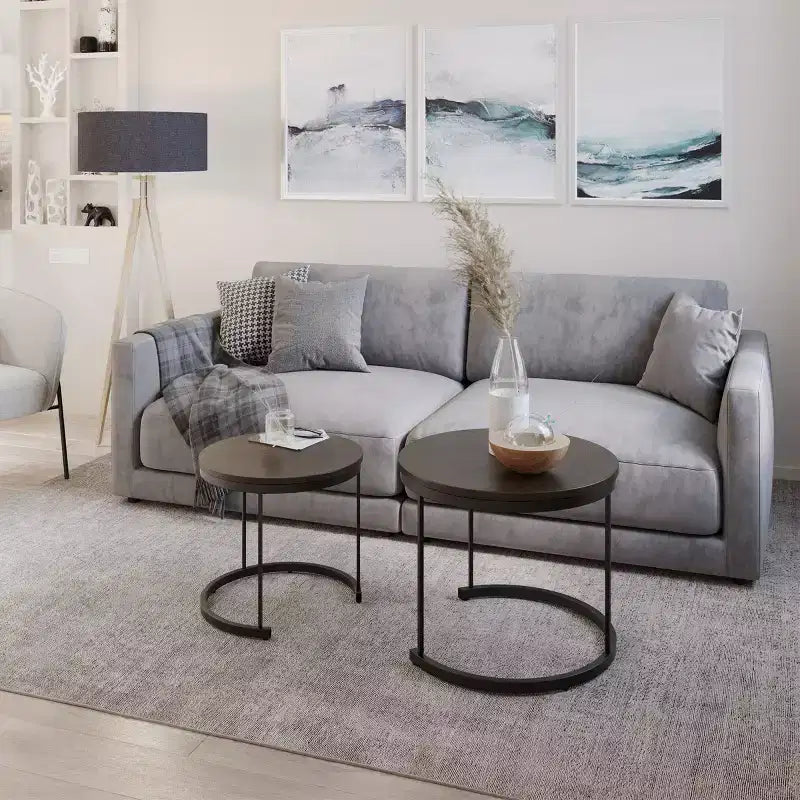 Lavish Home – Lot de 2 tables basses gigognes rondes – Tables de salon au style industriel moderne