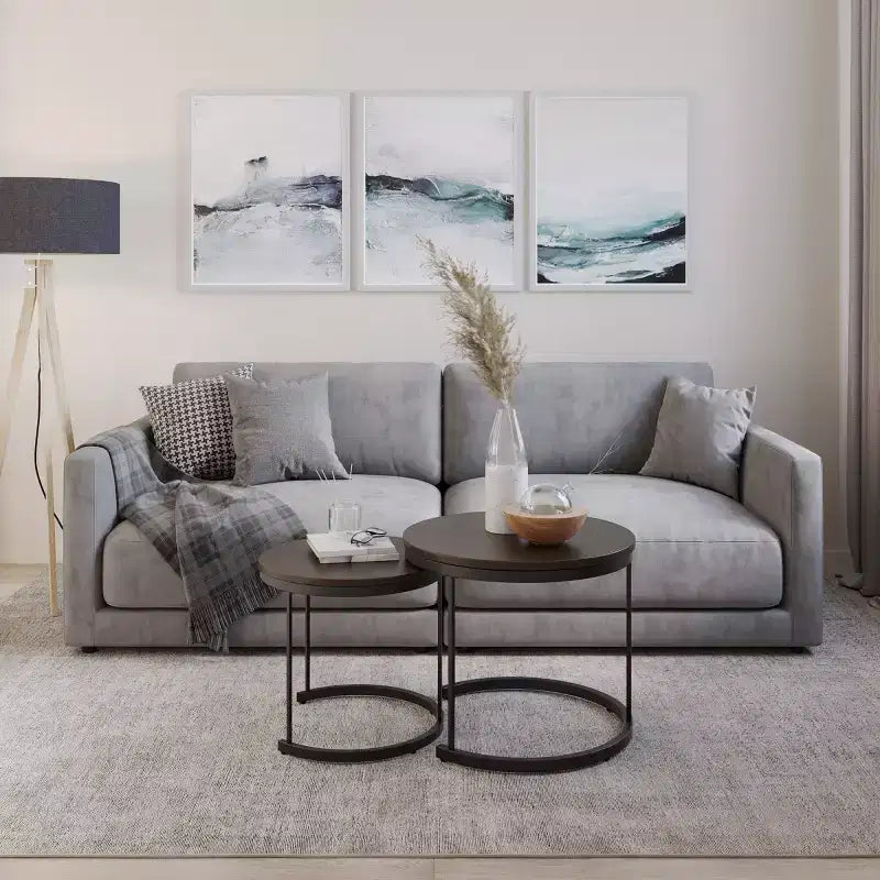 Lavish Home – Lot de 2 tables basses gigognes rondes – Tables de salon au style industriel moderne