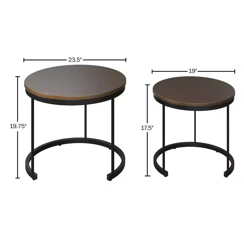 Lavish Home – Lot de 2 tables basses gigognes rondes – Tables de salon au style industriel moderne