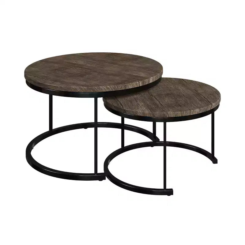 Lavish Home – Lot de 2 tables basses gigognes rondes – Tables de salon au style industriel moderne
