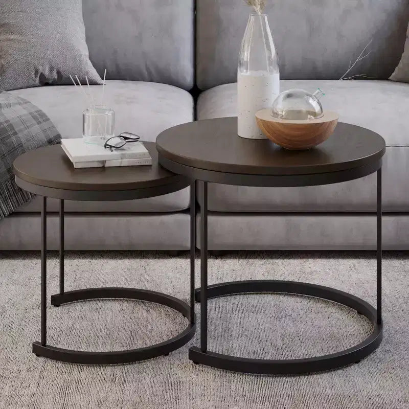 Lavish Home Set of 2 Round Nesting Coffee Table  Modern Industrial Living Room Tables