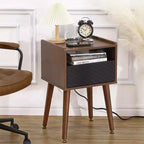 Table de chevet Mid-Century avec tiroirs, table d'appoint avec station de charge