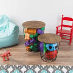 Hasting Home Lot de 2 tables gigognes avec rangement – Tables d'appoint avec plateaux en bois amovibles et structure en panier métallique