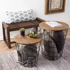 Hasting Home Lot de 2 tables gigognes avec rangement – Tables d'appoint avec plateaux en bois amovibles et structure en panier métallique