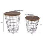 Hasting Home Lot de 2 tables gigognes avec rangement – Tables d'appoint avec plateaux en bois amovibles et structure en panier métallique