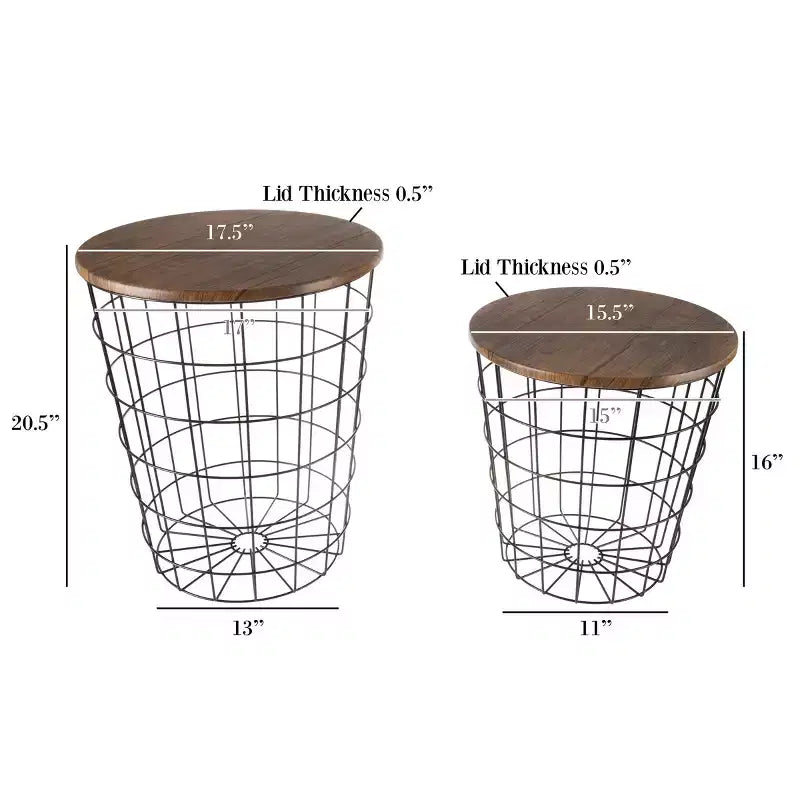 Hasting Home Lot de 2 tables gigognes avec rangement – Tables d'appoint avec plateaux en bois amovibles et structure en panier métallique