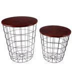 Hasting Home Lot de 2 tables gigognes avec rangement – Tables d'appoint avec plateaux en bois amovibles et structure en panier métallique