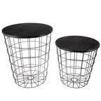 Hasting Home Lot de 2 tables gigognes avec rangement – Tables d'appoint avec plateaux en bois amovibles et structure en panier métallique