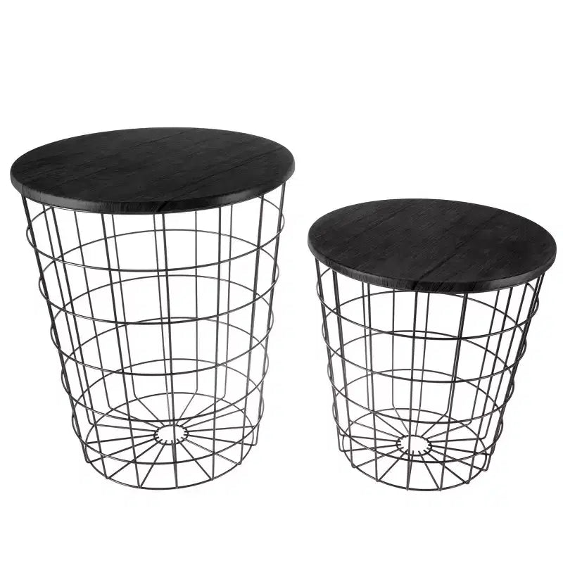 Hasting Home Lot de 2 tables gigognes avec rangement – Tables d'appoint avec plateaux en bois amovibles et structure en panier métallique