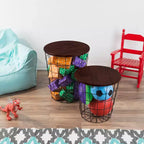 Hasting Home Lot de 2 tables gigognes avec rangement – Tables d'appoint avec plateaux en bois amovibles et structure en panier métallique