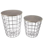 Hasting Home Lot de 2 tables gigognes avec rangement – Tables d'appoint avec plateaux en bois amovibles et structure en panier métallique