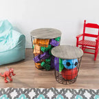 Hasting Home Lot de 2 tables gigognes avec rangement – Tables d'appoint avec plateaux en bois amovibles et structure en panier métallique